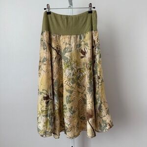 VTG Gracia Campomasi Floral Y2K Boho Midi Skirt Olive Green